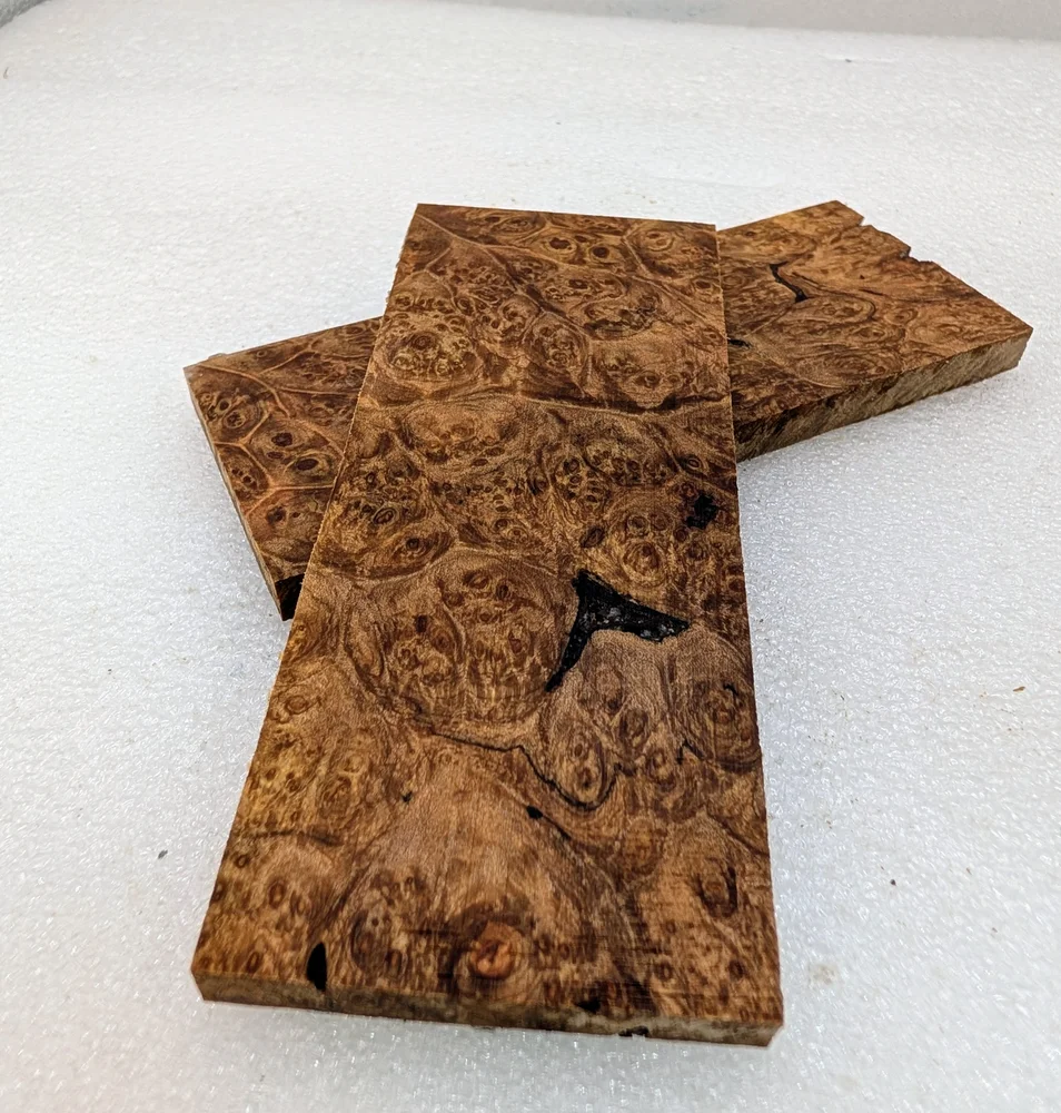 Bookmatched Stabilized Maple Burl Knife Scales (5x2x0.25)
