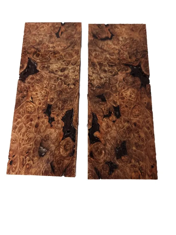 Rare Bookmatched Stabilized Maple Burl Knife Handle Set (5x2x0.25) — photo 3