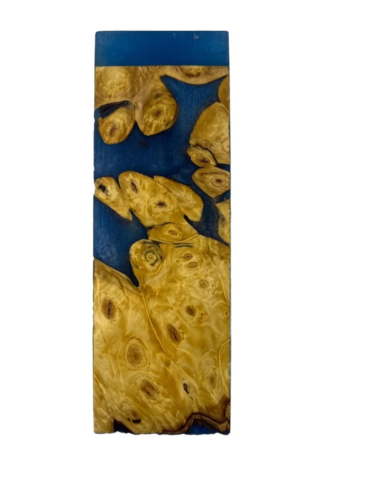 Electric Blue Dyed Stabilized Buckeye Burl Knife Handle Block (6x2x1.375)