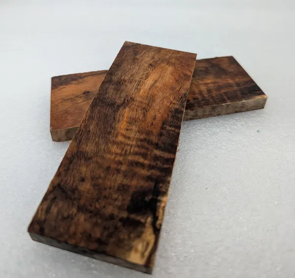 Clear Stabilized Curly Koa Knife Scales — photo 2