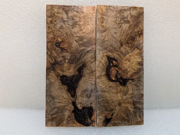Clear Stabilized Burl Maple Knife Scales Bookmatched
