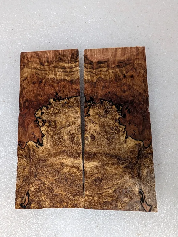 Bookmatched Stabilized Maple Burl Knife Scales (5x2x0.25) — photo 1