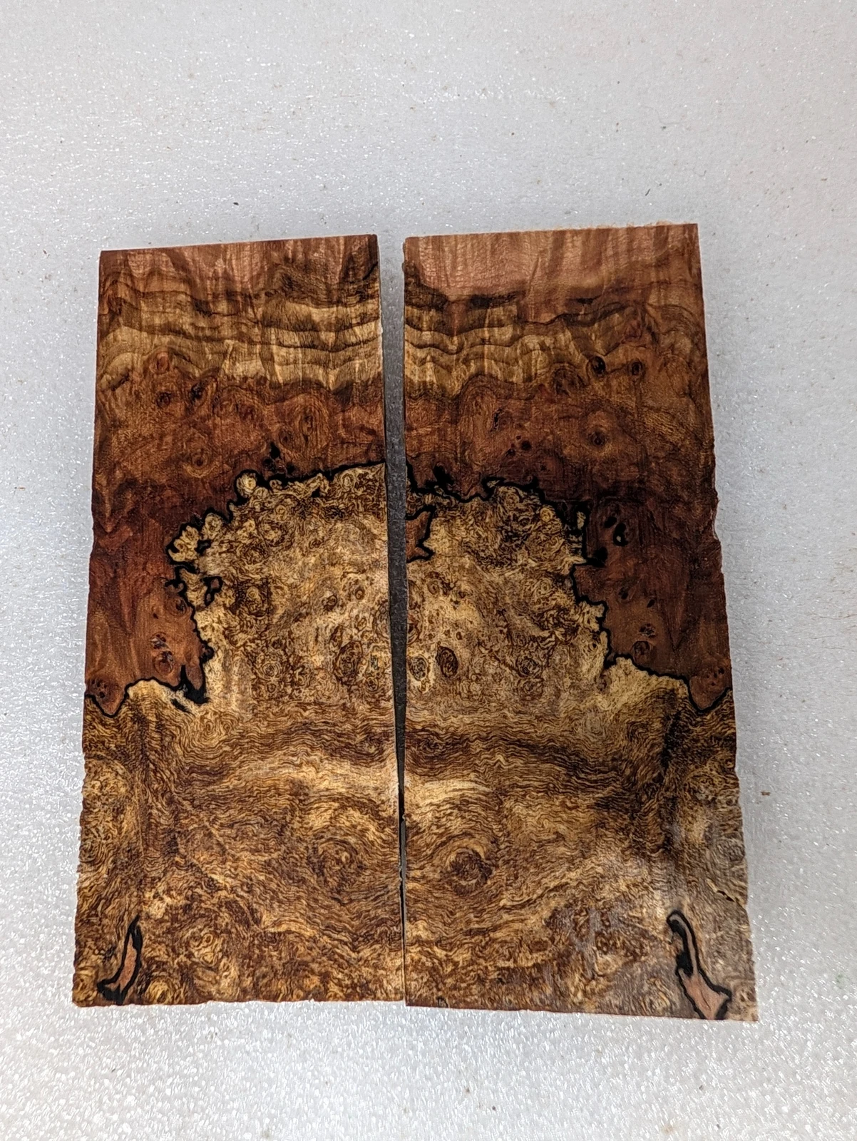 Bookmatched Stabilized Maple Burl Knife Scales (5x2x0.25)