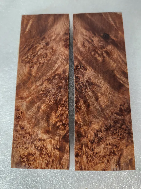 Clear Stabilized Burl Maple Knife Scales Bookmatched