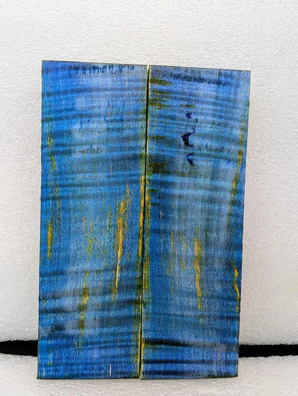 Electric Blue Stabilized Quilted Maple Knife Scales — photo 3