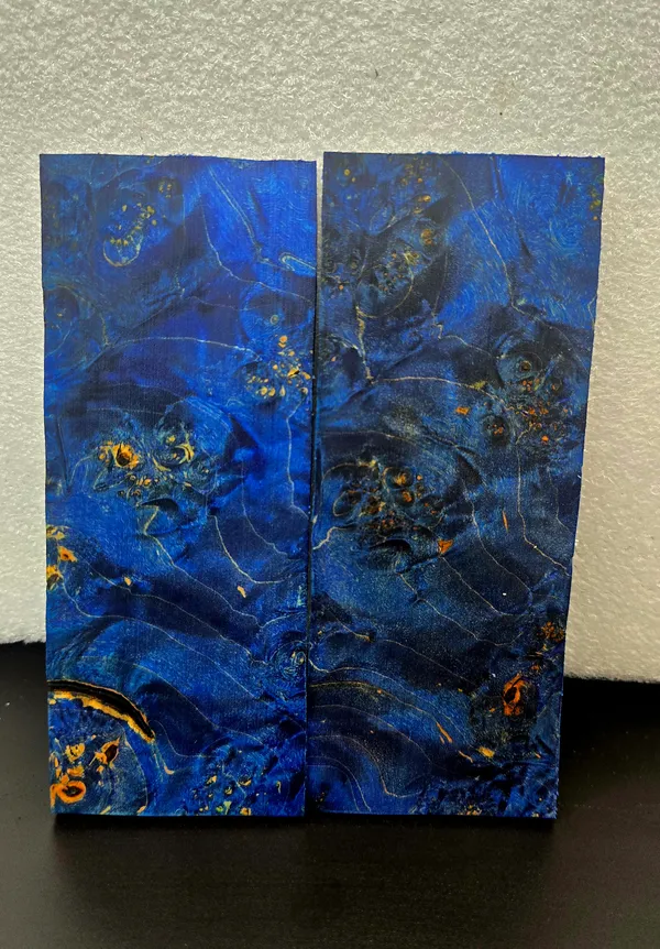 Electric Blue Stabilized Burl Maple Knife Scales Bookmatched — photo 3