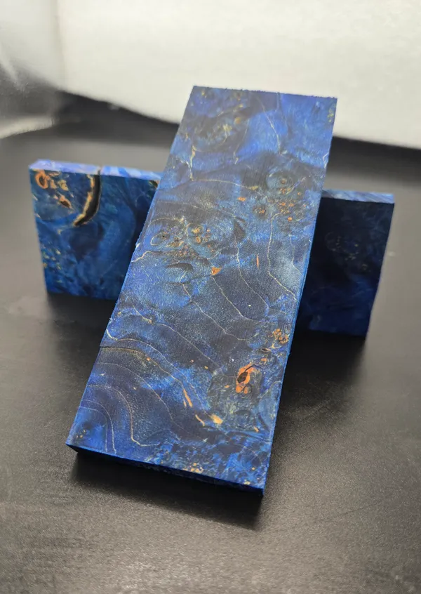 Electric Blue Stabilized Burl Maple Knife Scales Bookmatched — photo 2