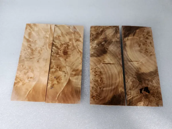 Clear Stabilized Burl Maple Knife Scales Bookmatched Kit