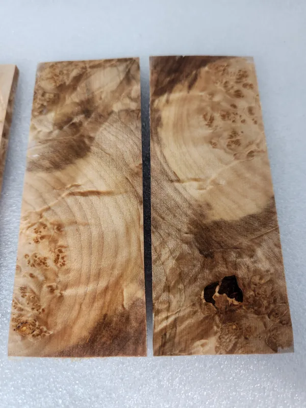 Clear Stabilized Burl Maple Knife Scales Bookmatched Kit — photo 3