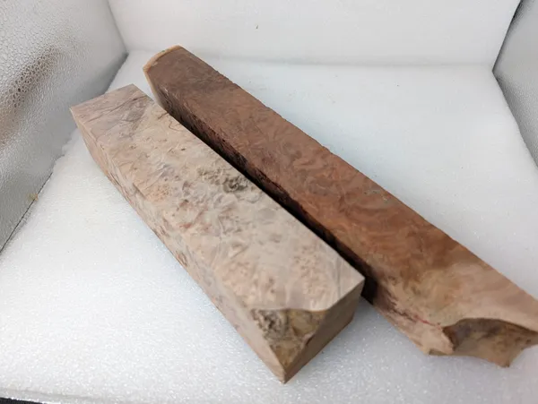 Exhibition Grade Stabilized Maple Burl Knife Handle Block (5x2x0.25) — photo 1