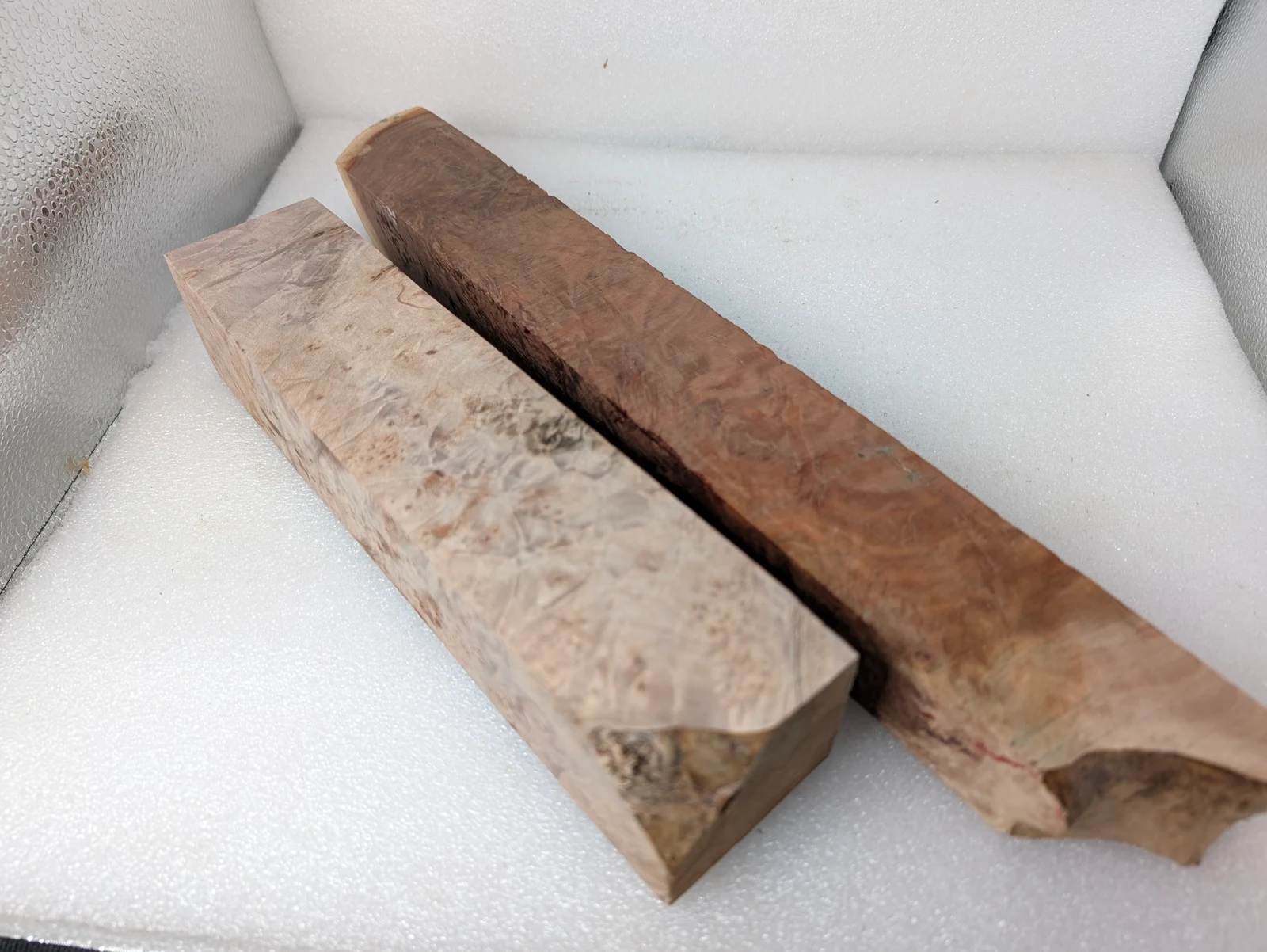 Exhibition Grade Stabilized Maple Burl Knife Handle Block (5x2x0.25)