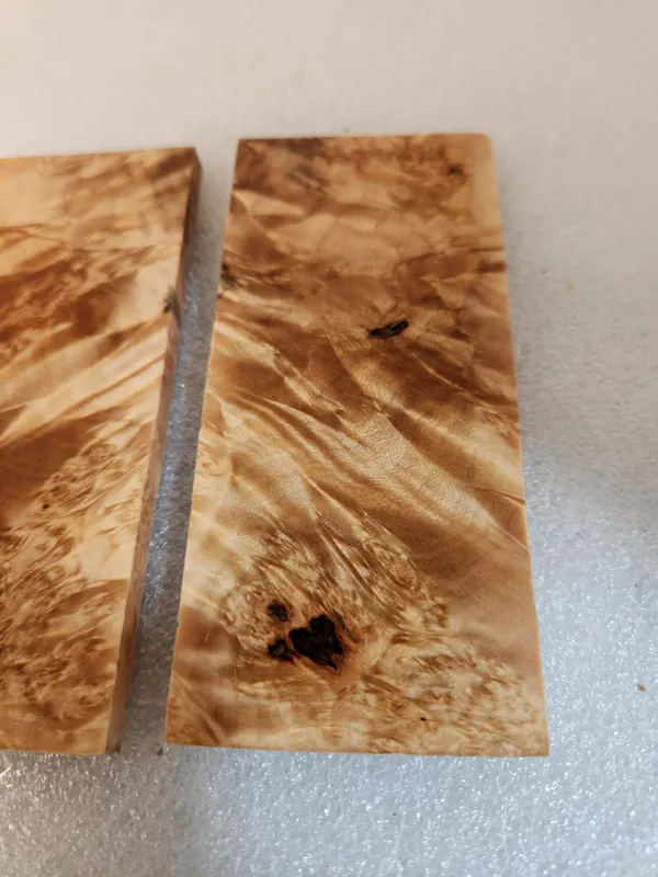 Clear Stabilized Burl Maple Knife Scales Bookmatched — photo 2