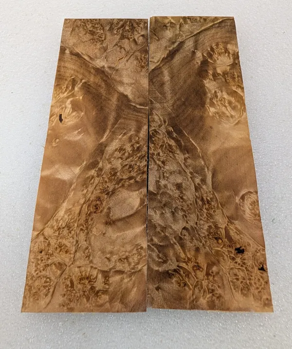 Clear Stabilized Burl Maple Knife Scales Bookmatched — photo 2