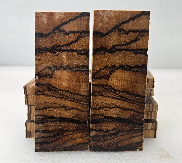 Clear Stabilized Crosscut Zebrawood Knife Scales — photo 2