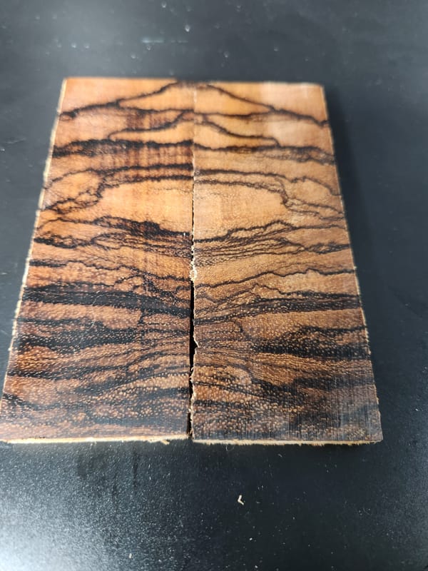 Clear Stabilized Crosscut Zebrawood Knife Scales Bookmatched — photo 2