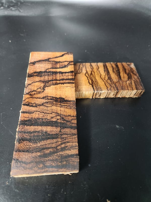 Bookmatched crosscut Stabilized Zebrawood Knife Scales – Wood Handle 3/8 thick