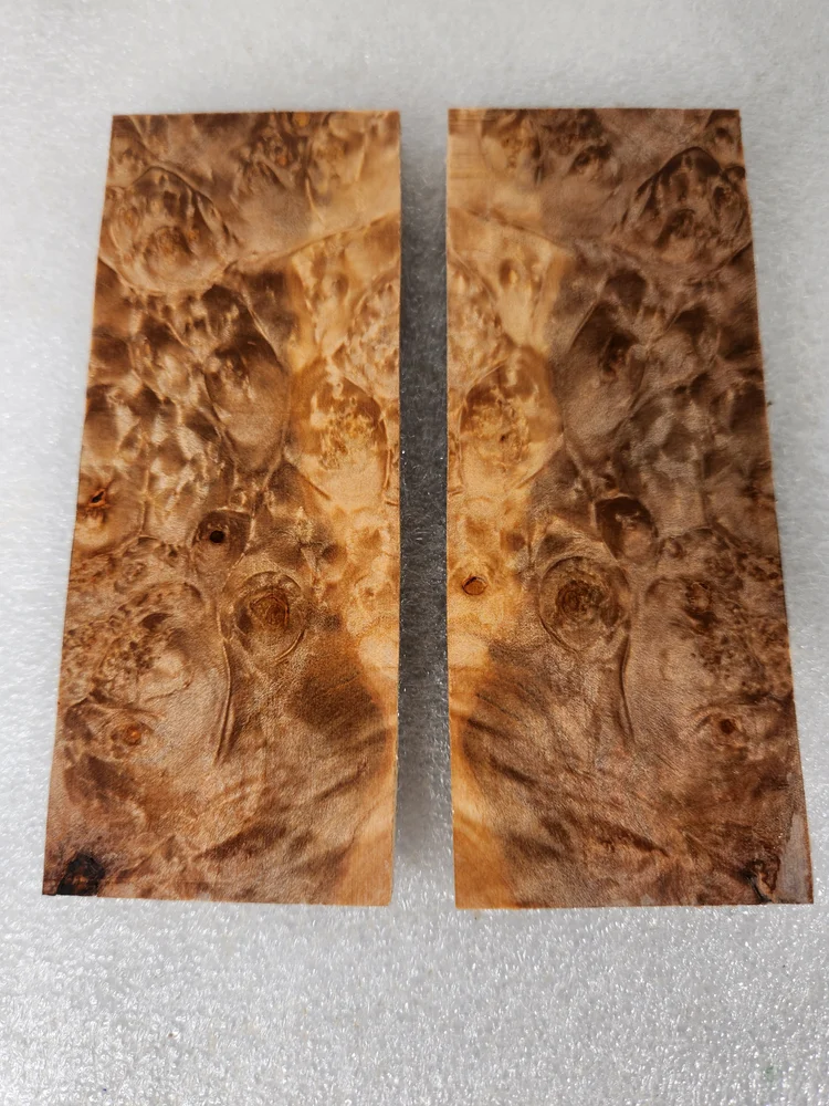 Clear Stabilized Burl Maple Knife Scales Bookmatched