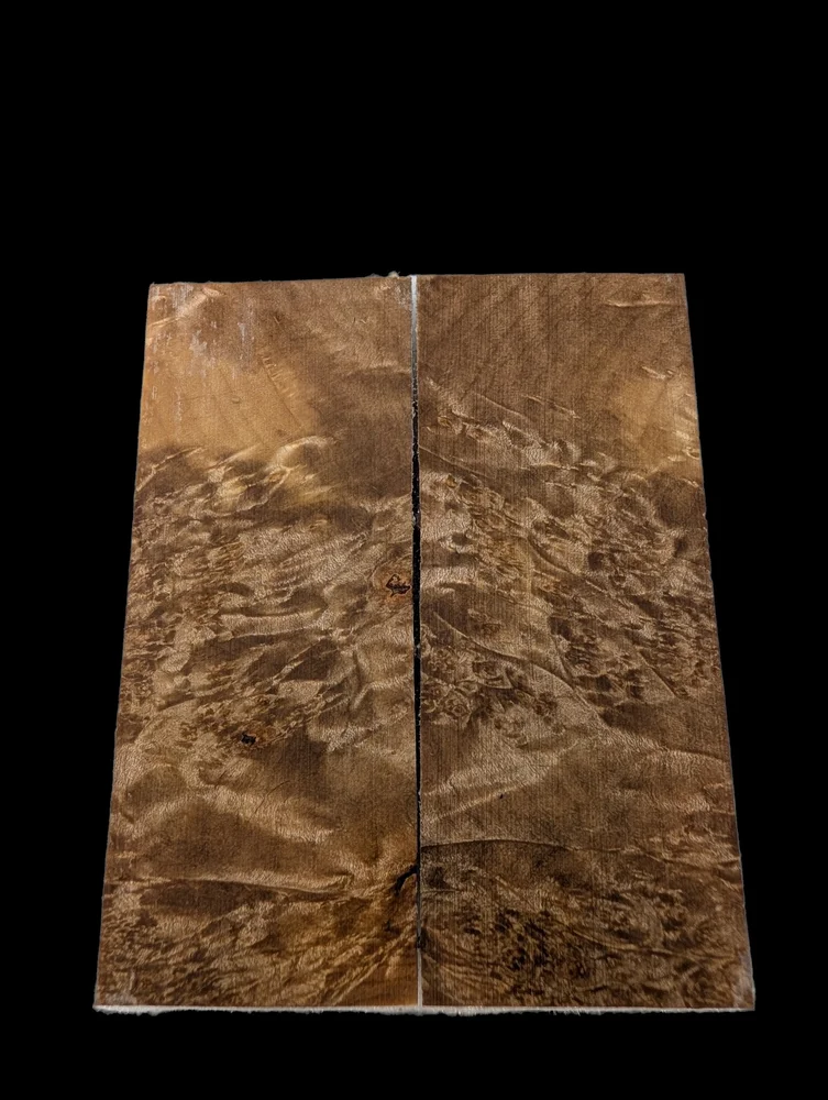 Bookmatched Stabilized Maple Burl Handle Material (5x2x0.25)