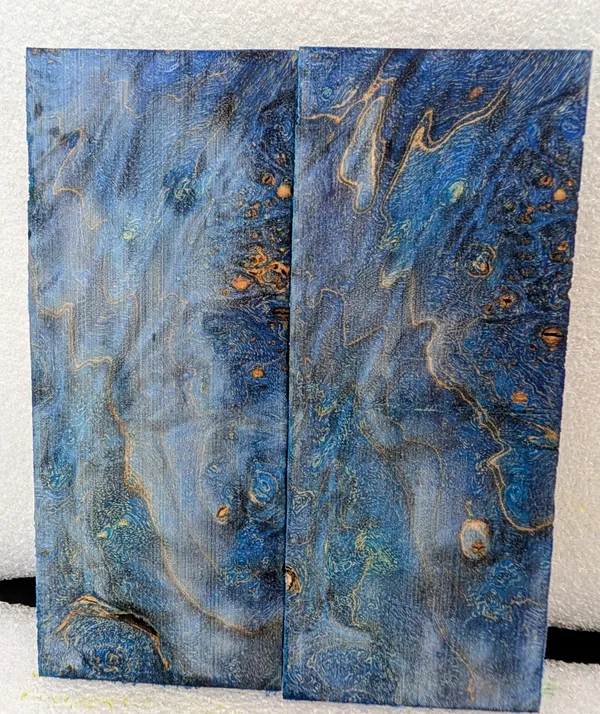 Electric Blue Stabilized Burl Maple Knife Scales — photo 3