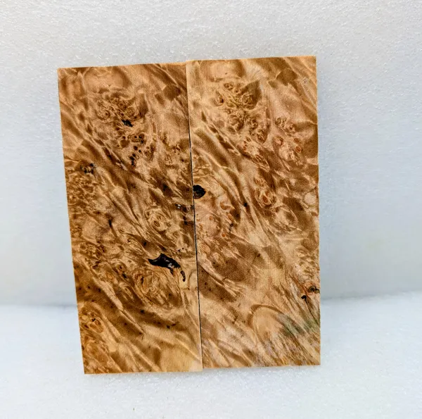 Bookmatched Stabilized Maple Burl Handle Material (5x2x0.25) — photo 1
