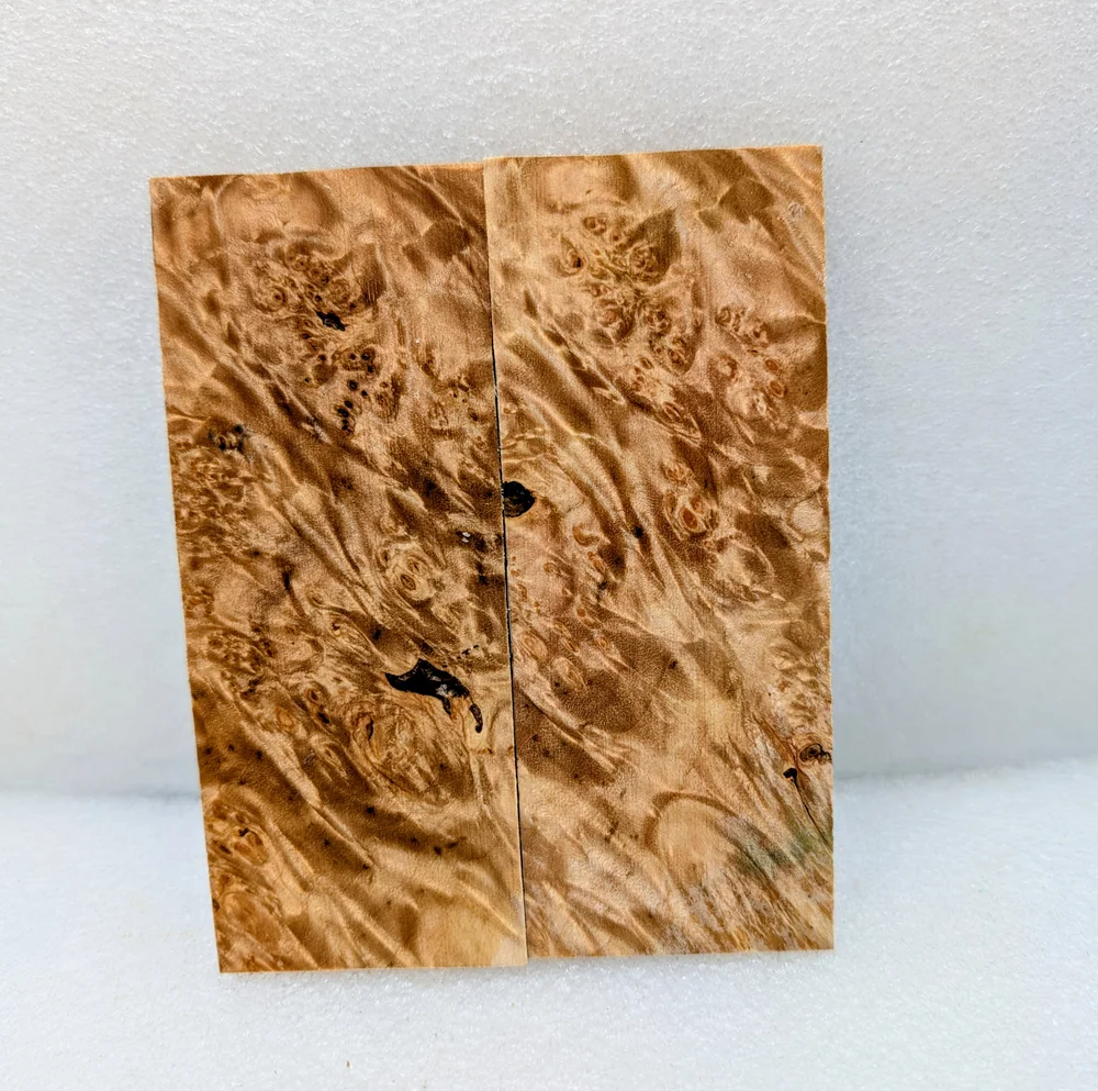 Bookmatched Stabilized Maple Burl Handle Material (5x2x0.25)