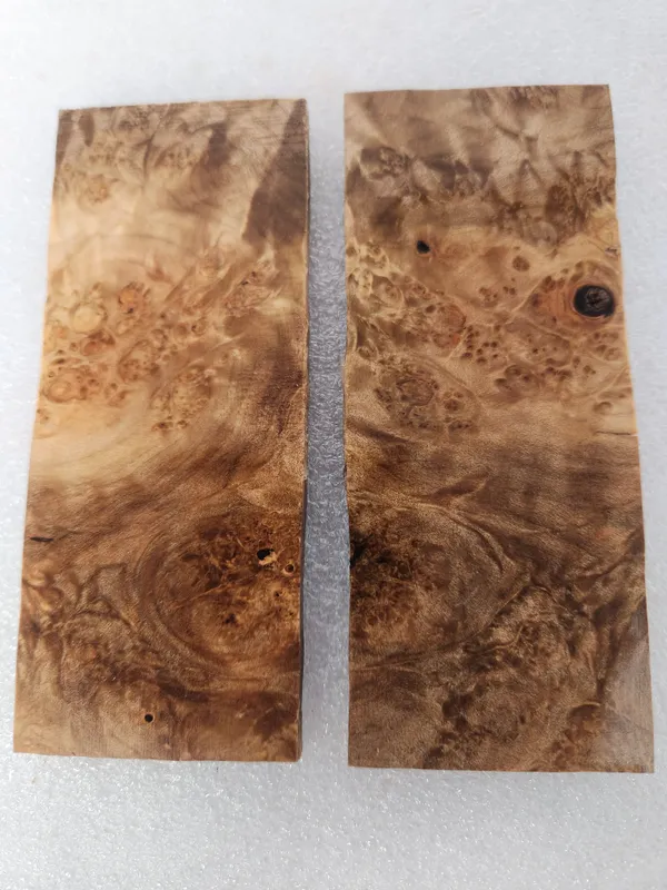 Clear Stabilized Burl Maple Knife Scales Bookmatched
