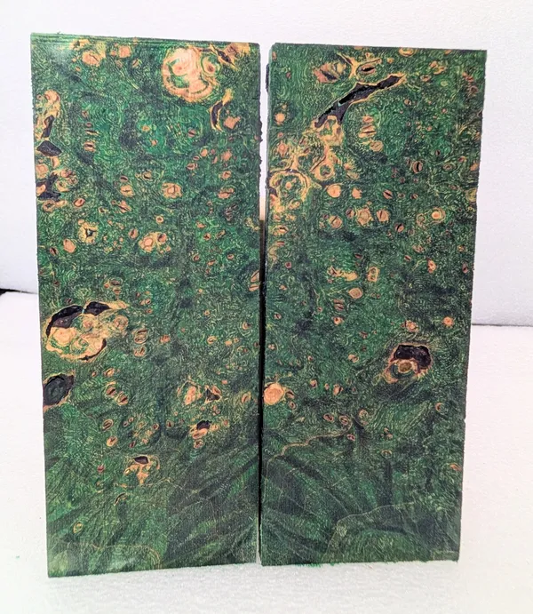 Emerald Green Stabilized Burl Maple Knife Scales Bookmatched