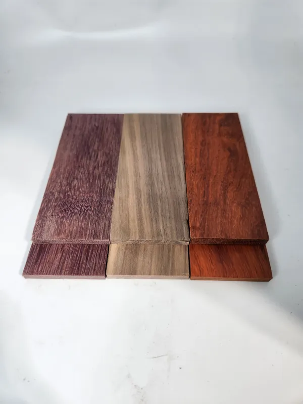 Natural Purpleheart, Walnut, Padauk Knife Scales Bookmatched Kit