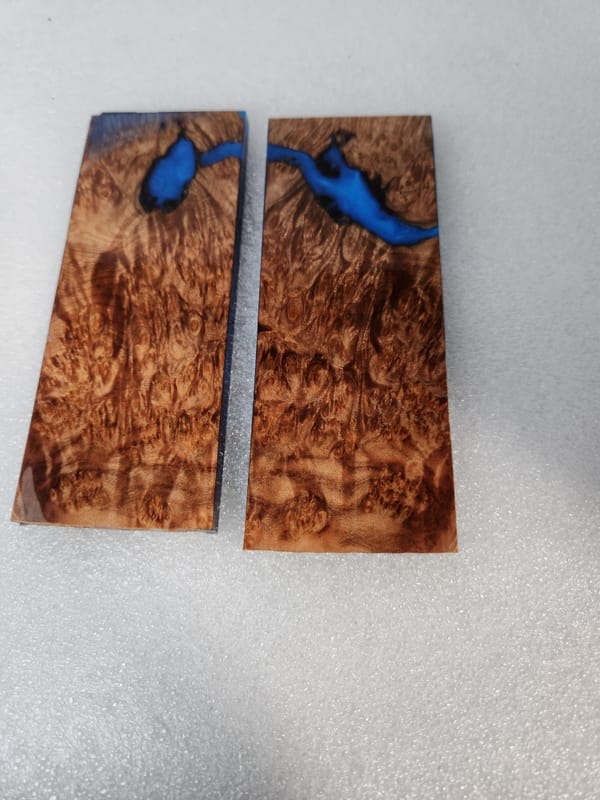 Electric Blue Stabilized Burl Maple Knife Scales Bookmatched — photo 3