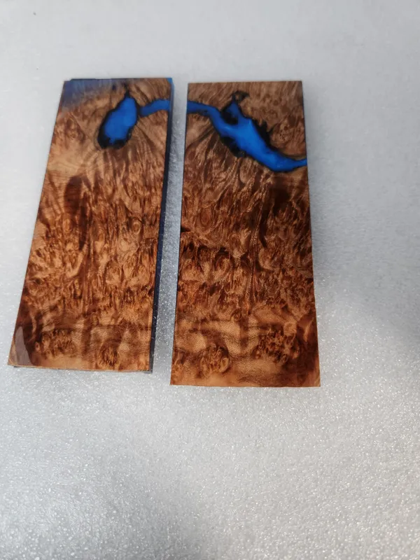 Electric Blue Stabilized Burl Maple Knife Scales Bookmatched — photo 3