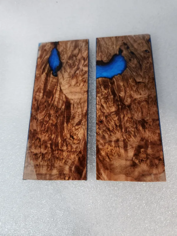 Electric Blue Stabilized Burl Maple Knife Scales Bookmatched