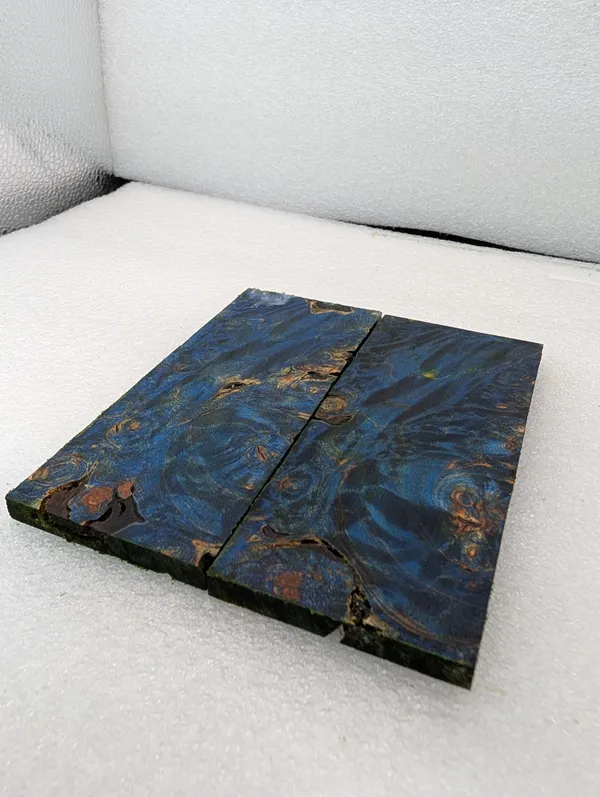 Electric Blue Stabilized Burl Maple Knife Scales — photo 3
