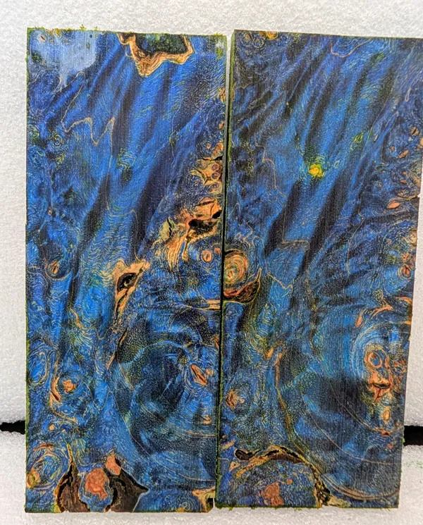 Electric Blue Stabilized Burl Maple Knife Scales — photo 2