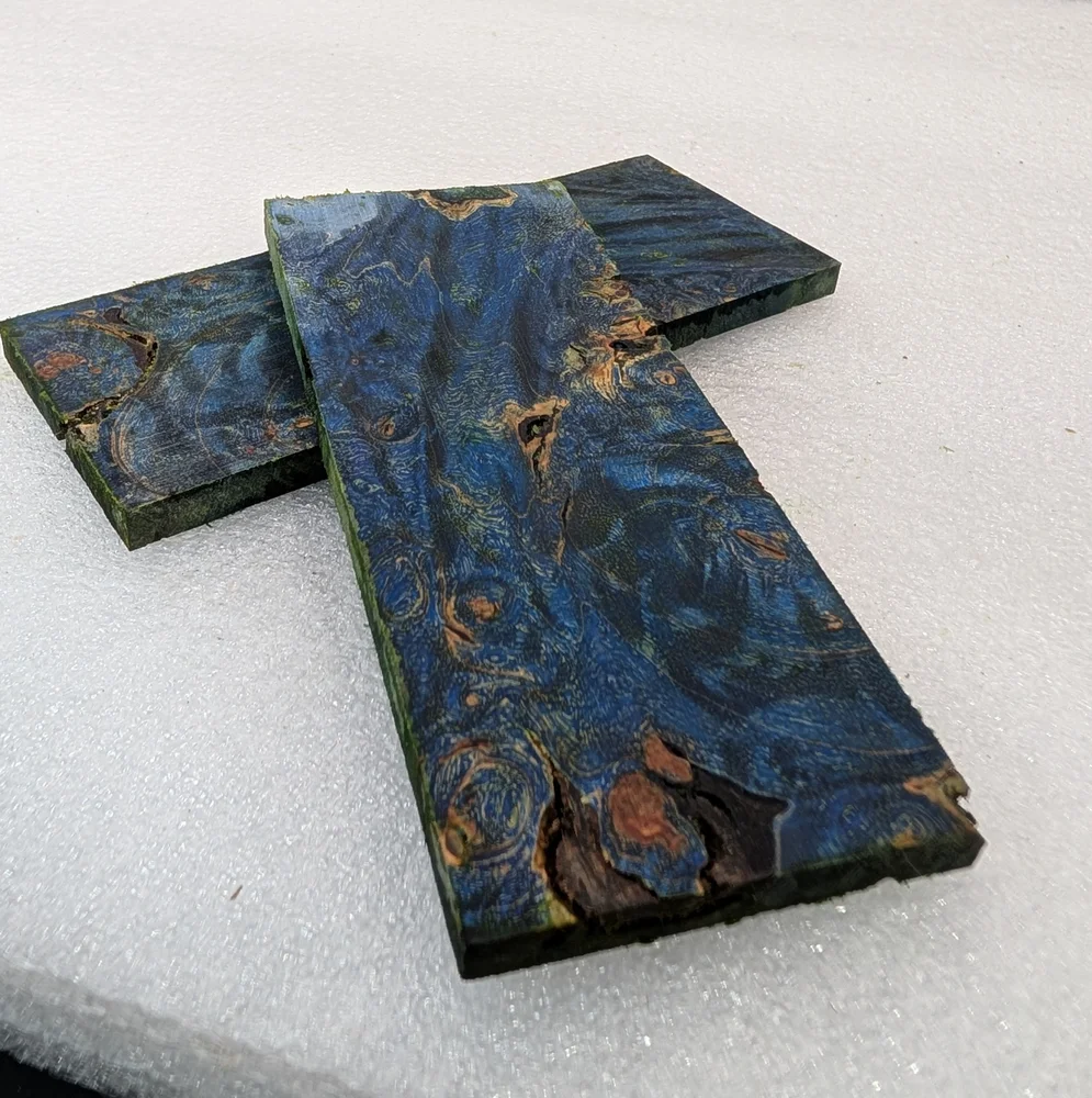 Electric Blue Stabilized Burl Maple Knife Scales