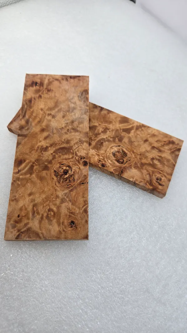 Clear Stabilized Burl Maple Knife Scales Bookmatched — photo 2