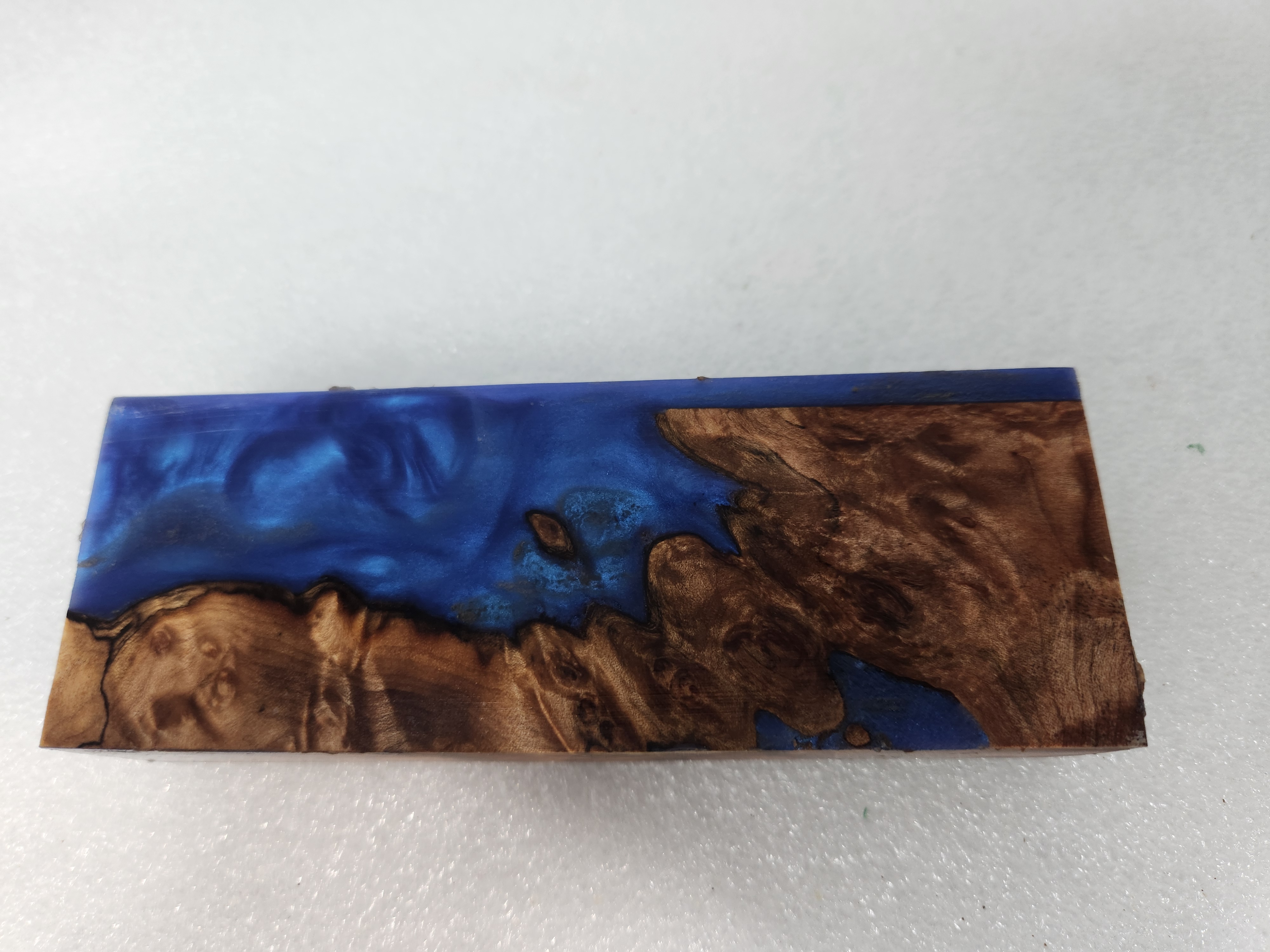 Electric Blue Stabilized Burl Maple Handle Block Bookmatched