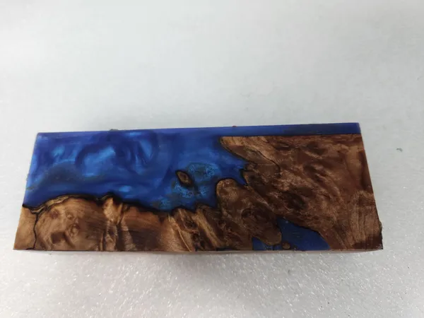 Electric Blue Stabilized Burl Maple Handle Block Bookmatched