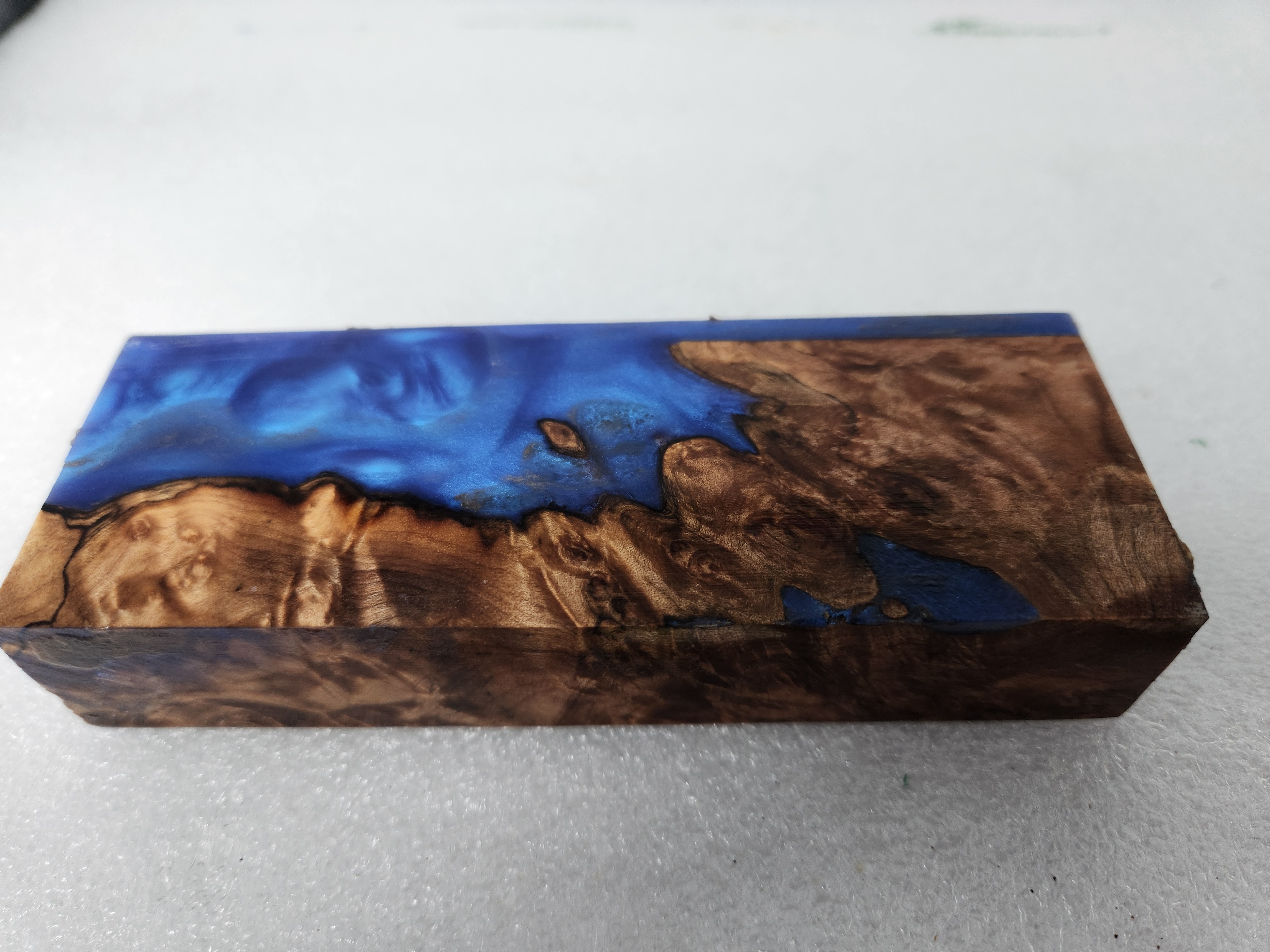 Electric Blue Stabilized Burl Maple Handle Block Bookmatched — photo 2