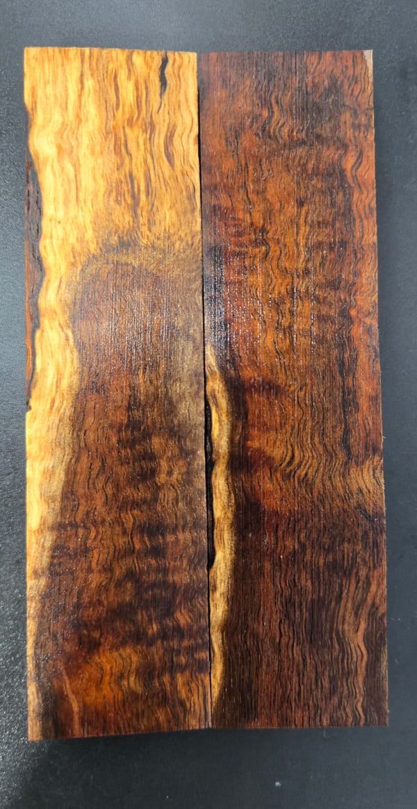 Clear Stabilized Curly Koa Knife Scales Bookmatched — photo 2