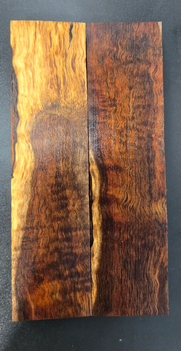 Clear Stabilized Curly Koa Knife Scales Bookmatched — photo 2