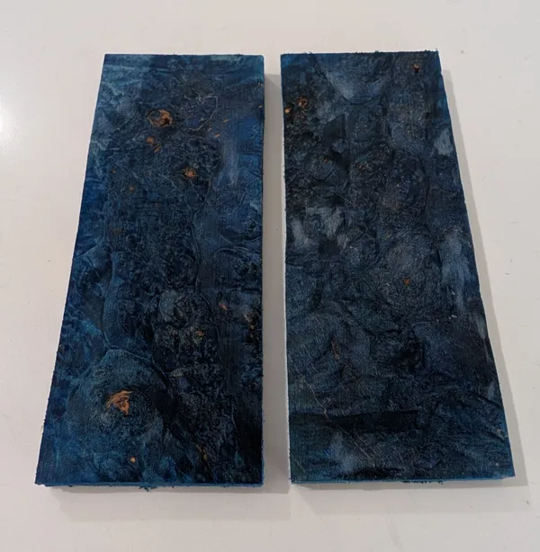 AAA Stabilized Electric Blue Dyed Maple Burl Knife Scales (5x2x0.25) — photo 1
