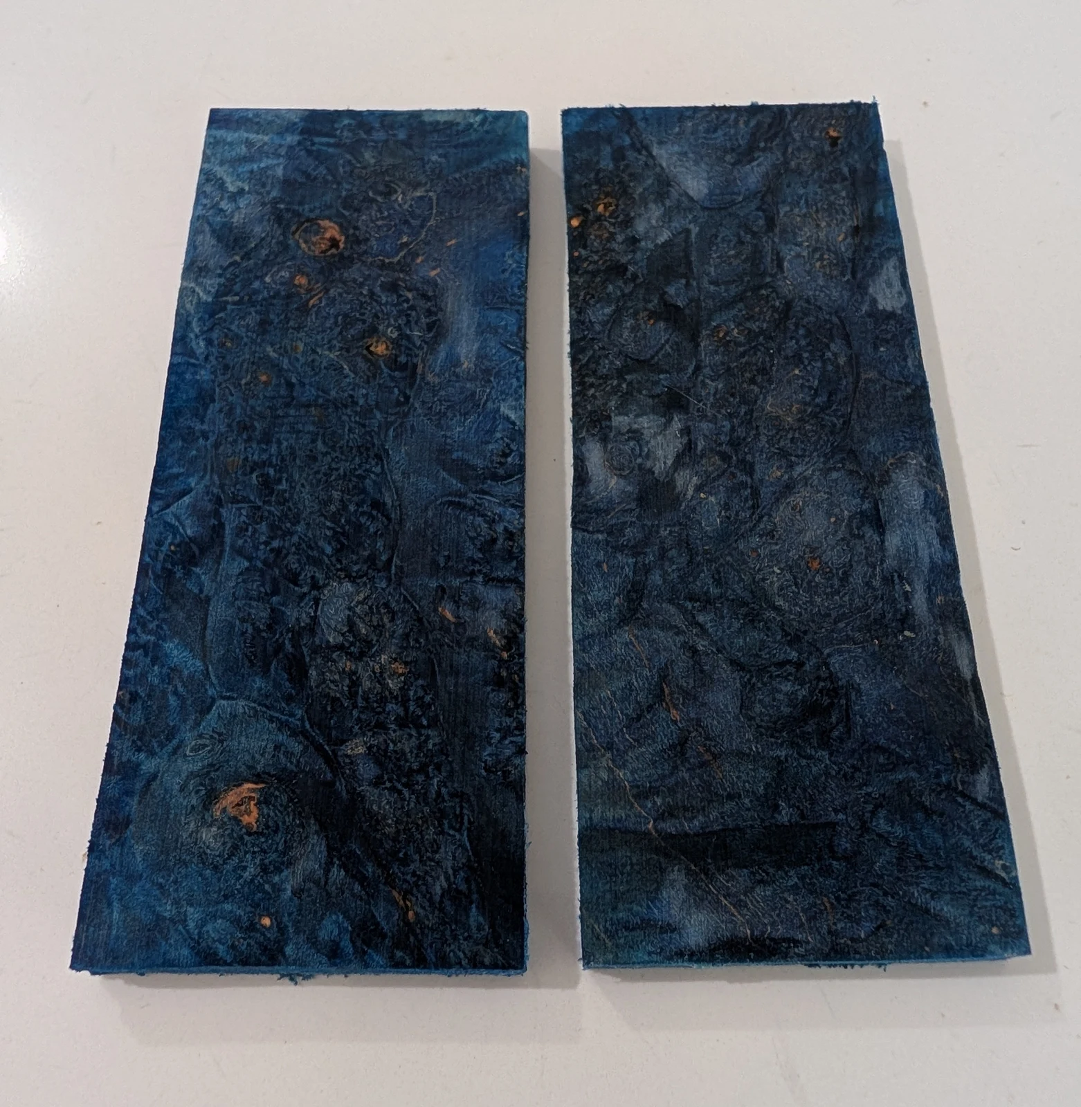 AAA Stabilized Electric Blue Dyed Maple Burl Knife Scales (5x2x0.25)