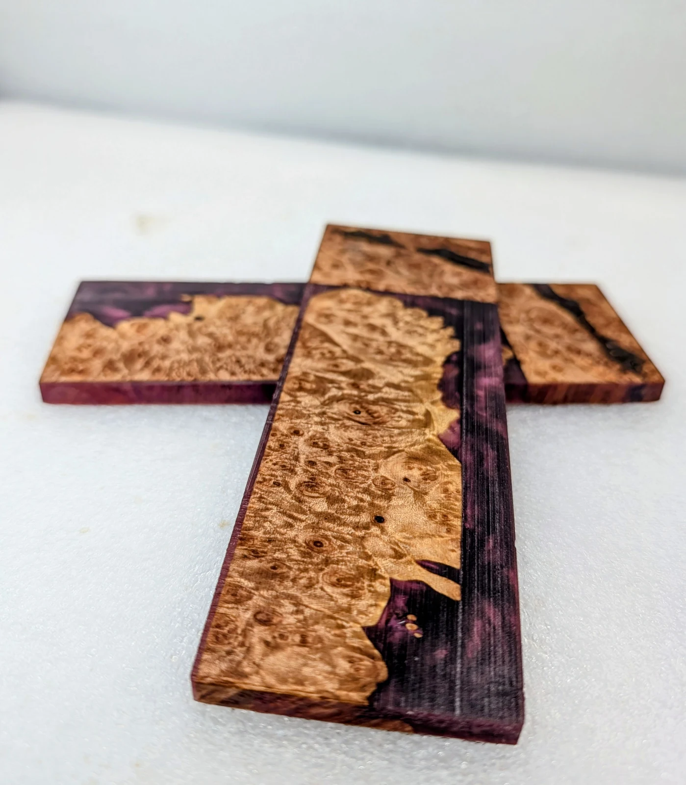 Matched Resin Violet Dyed Stabilized Maple Burl Knife Scales (5x2x0.25)