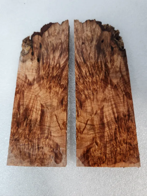 Clear Stabilized Burl Maple Knife Scales Bookmatched
