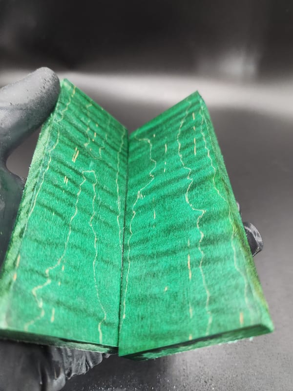 Stabilized Maple Knife Scales Bookmatched Emerald Green Dyed 5x2x.375