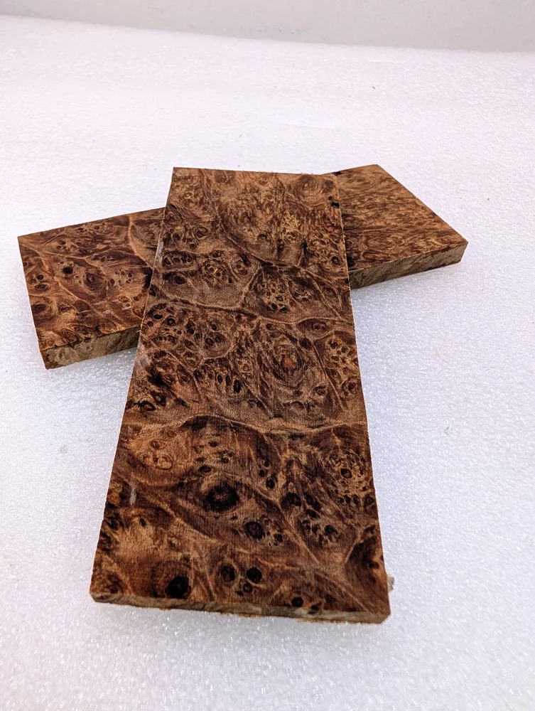 Exhibition Grade Bookmatched Stabilized Maple Burl Scales (5x2x0.25)