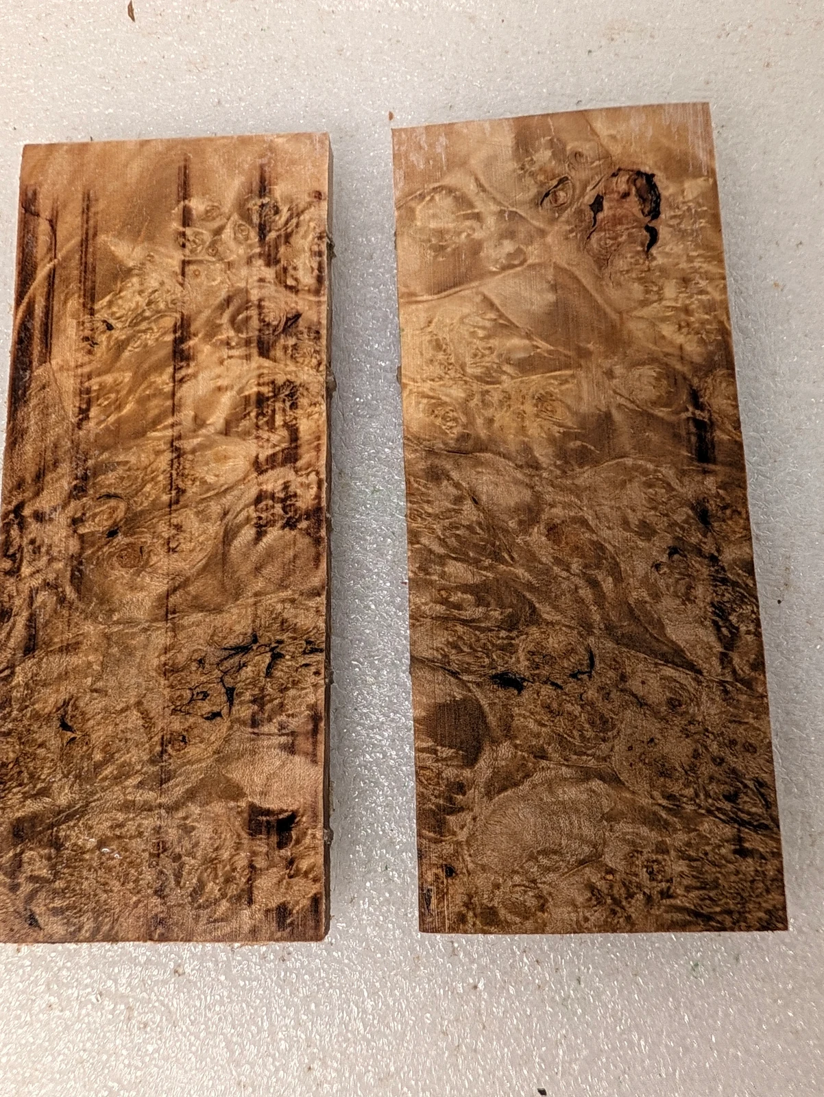 Stabilized Maple Burl Bookmatched Pair (5x2x0.25)